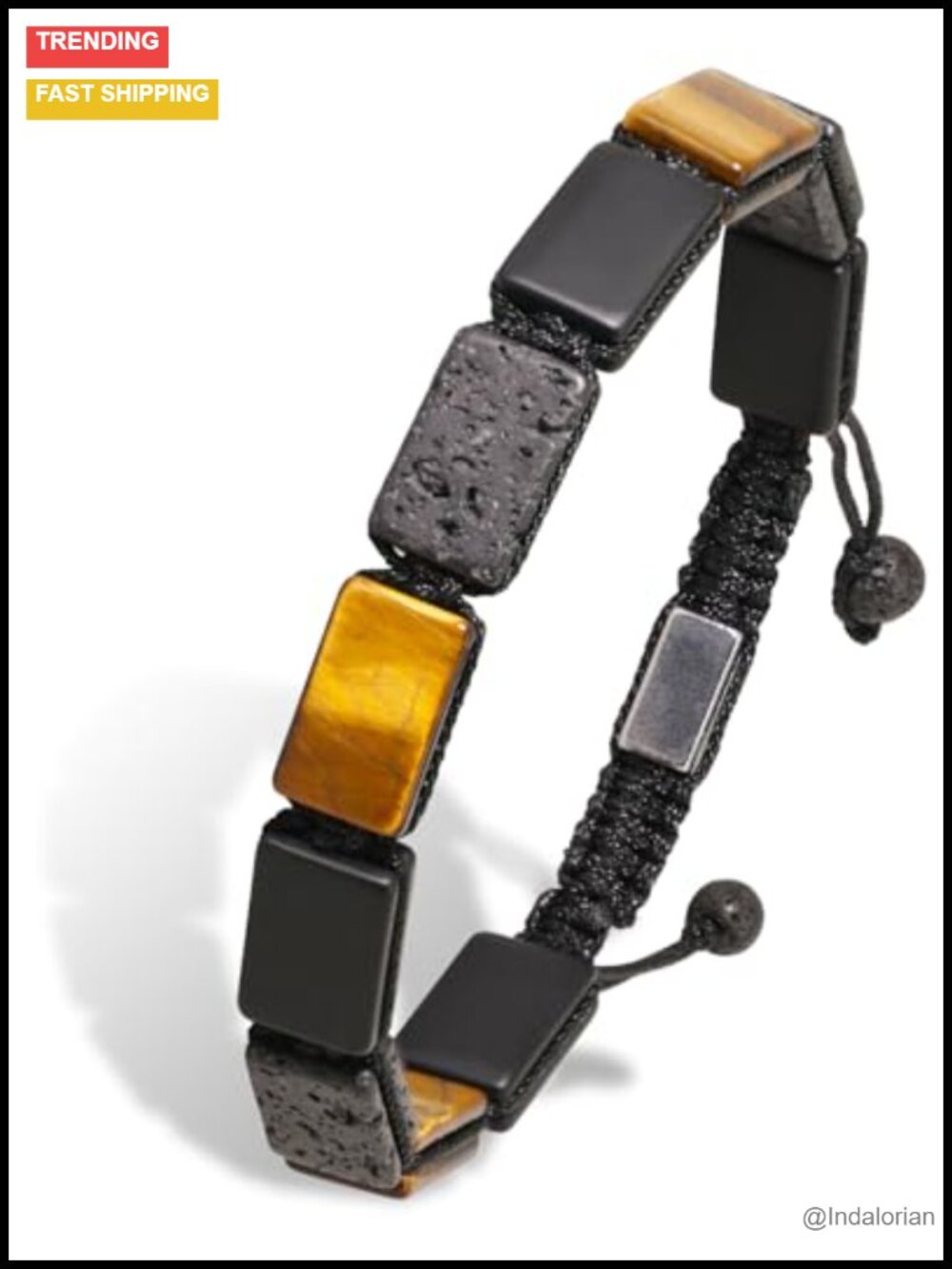 Men's Natural Stone Bracelet Tiger Eye Lava Onyx Adjustable